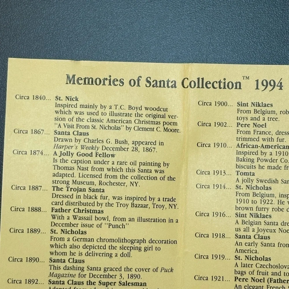 Vtg '93 Christmas Reproductions Memories of Santa Collection Santa Ornament 1840